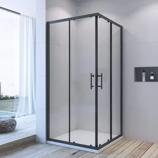 AQUABATOS® 100x100x195 cm Duschkabine Eckdusche Schiebetür Duschabtrennung Duschwand Glas Duschtür schwarzer Rahmen 6 mm ESG Sicherheitsglas mit Nanobeschichtung