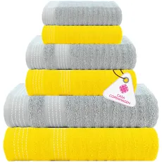 Casa Copenhagen Elegance 6-teiliges Handtuchset – Gelb - Grauviolett, 550 g/m2, 2 Badetücher, 2 Handtücher, 2 Waschlappen aus weicher ägyptischer Baumwolle für Badezimmer, Küche und Dusche