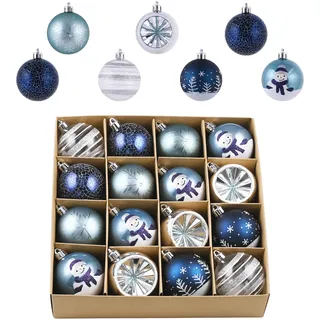 Valery Madelyn Weihnachtskugeln,16stück 6cm Christbaumkugeln Weihnachtskugel mit Geschenkpaket, Weihnachtsbaumschmuck Christbaumschmuck mit Aufhänger,deko Weihnachten,Thema Silber Blau