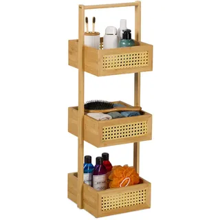 Relaxdays Badregal , Hellbraun , Holz, Holzwerkstoff, Textil , 27x83x26 cm , Badezimmer, Badezimmerregale, Badregale