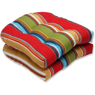 Pillow Perfect Gestreiftes Sitzkissen für drinnen und draußen, getuftet, Wetter- und lichtbeständig, 48,3 x 48,3 cm, Rot/Blau, Westport, 2 Stück