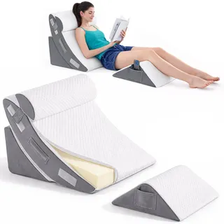 Bezug zum Austausch für das Set von 4 verstellbaren orthopädischen Kissen vom Typ Orthopädisches Bett Linomag®, abnehmbarer Kissenbezug mit Reißverschluss, waschbar, Weiß/Dunkelgrau - Weiß, Dunkelgrau