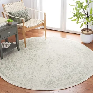 SAFAVIEH Distressed Teppich für Wohnzimmer, Esszimmer, Schlafzimmer - Adirondack Collection, Kurzer Flor, Elfenbein und Salbei, 120 X 120 cm