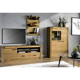 Wohnzimmer Modern Holzmöbel TV-Lowboard Vitrine s Wandregal Set 3tlg - Braun