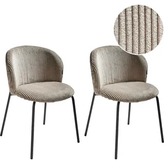 BELIANI Esszimmerstuhl 2er Set Taupe aus Cord Stoff Gepolstert Abgerundete Rückenlehne Retro Eleganter Moderner Stil Stühle für Esszimmer Küche - Beige, Schwarz