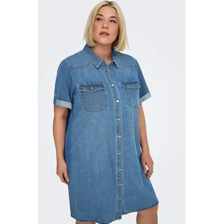Jeanskleid ONLY CARMAKOMA "CARLISA S/S DNM DRESS GUA NOOS", Damen, Gr. 44, N-Gr, medium blau denim, Obermaterial: 90% Baumwolle, 10% Viskose, unifarben, regular fit normal, Kleider Jeanskleid