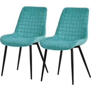 ML-Design Esszimmerstühle 2er Set, Petrol, Sitzfläche aus Samt mit schwarzen Metallbeinen, Küchenstühle mit Rückenlehne - Türkis