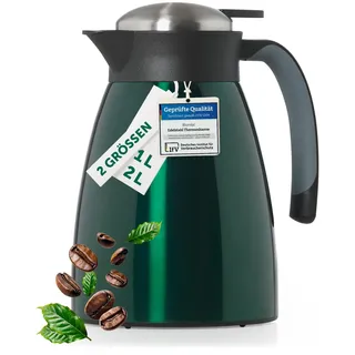 Blumtal Thermoskanne 1l - BPA-freie Teekanne mit Quick Tip Verschluss - auslaufsichere Kaffeekanne thermo für langanhaltende Isolation - Isolierkanne 1l - Thermoskannen - Kaffee Thermoskanne in Grün