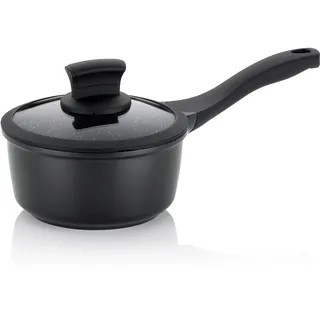 kela Stielkasserolle mit Glasdeckel 16cm STELLA NOVA, Induktion Kochtopf klein mit Oil Control System, Aluguss Milchtopf beschichtet 1 L