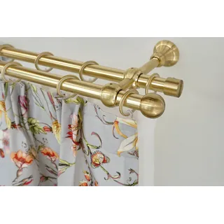 GARESA Gardinenstange ANDREA, Ø 20 mm, 2-läufig, Wunschmaßlänge, verschraubt, Metall, Vorhanggarnitur, verlängerbar, Endknopf Kugel kurz, mit Ringen goldfarben Ø 20 mm x 180 cm