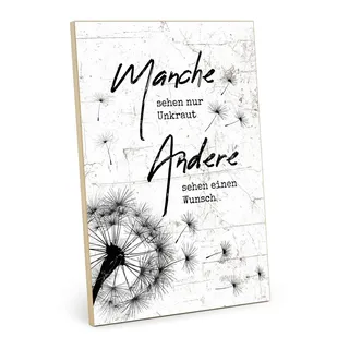 TypeStoff Holzschild mit Spruch – Wunsch – im Vintage-Look mit Zitat als Geschenk und Dekoration zum Thema Pusteblume und Träumen - HS-00989