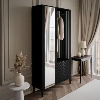 LUMI Garderobe mit Spiegel - Schwarz