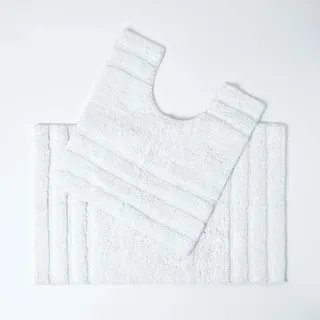Homescapes 2-teiliges Badematten Set Spa Supreme bestehend aus Badematte 50 x 80 cm und WC Vorleger 50 x 55 cm aus 100% Reiner Baumwolle weiß