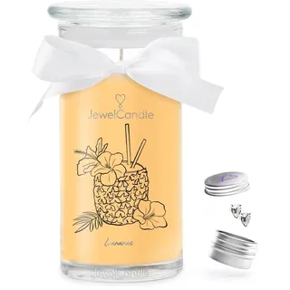JuwelKerze L'ananas Ohrringe Silber - Schmuckkerze 80 Std - große Duftkerze im Glas mit fruchtigem Duft - Kerze mit Schmuck - Geschenke für Frauen