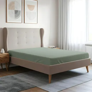 Pizuna Spannbettlaken 200x200 cm Baumwolle Meeresschaum 400 Fadenzahl | 100% langes nur Baumwoll-Spannbetttuch, weiches Mako-Satin-Gewebe für bis zu 40 Matratzenhöhe