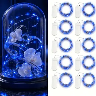 10 Stück LED Lichterkette Batteriebetrieben 1m 10 LED Silberdraht Blau Wasserdicht Flasche Stern Lichterkette für Weihnachten Party Hochzeit Zimmer Dekoration Außen Innen