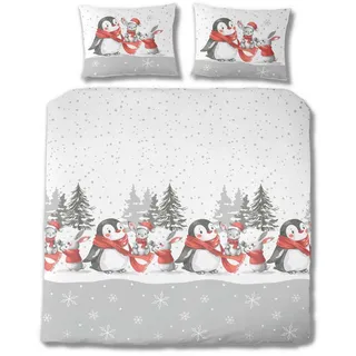 Florella Bettwäsche , Silberfarben , Textil , Pinguin , 200x200 cm , pflegeleicht, atmungsaktiv, hautfreundlich, angenehm wärmend, schadstoffgeprüft , Heimtextilien, Bettwäsche & Leintücher, Bettwäsche, Übergrößen-Bettwäsche