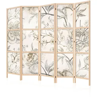 LUMASOUL Japanische Trennwand Paravent Raumteiler 225x172 cm Blumen 19 | 5 teilig Dekorativ, Shoji-Stil, faltbar, freistehend, als Sichtschutz für Wohnräume