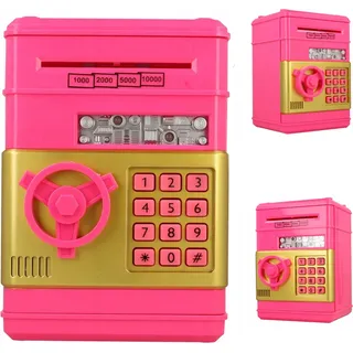 COIL Elektronisches Spardose, Sparschwein, Mini-Safe, Geldautomat, PIN-Code, Banknoten und Münzen, Soundeffekte, Rosa - Rosa, Gold