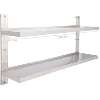 Wandregal mit 2 Ablagen Edelstahl 150x30 cm - Grau, Bunt