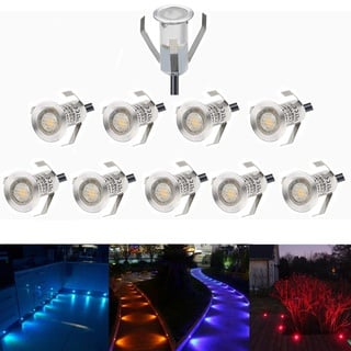 CHNXU 10er Set Mini Treppen Einbaustrahler Ø18mm 7LM RGB Farbwechsel Bodeneinbauleuchte LED IP67 Wasserdicht Aussen und Innen Deckenstrahler Boden Lampe mit 12V Netzteil für Garten Terrasse Küche Bad