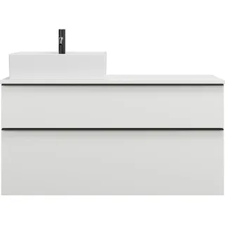 Burgbad Eqio Keramik-Aufsatzwaschtisch quadratisch, links, inklusive Waschtischunterschrank mit 2 Schubladen, Breite 1200mm, SGUQ120LF6582C0001G0252, Farbe: Weiß Matt/Alpinweiss / Weiß Matt