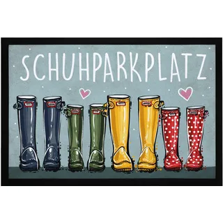 MoonWorks® Fußmatte Schuhparkplatz Motiv lustig Gummistiefel Familie Willkommen rutschfest & waschbar Schwarz 60x40cm