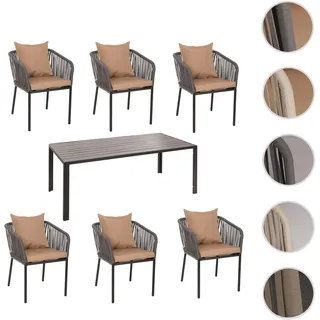 Gartengarnitur HWC-N41, Tisch+6xStuhl, wetterfest Alu 180x80cm, Seilgeflecht Rope ~ anthrazit Kissen