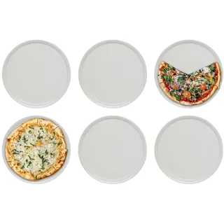KHG 6er-Set Pizzateller, groß mit 33 cm in weiß, Durchmesser, für Zuhause | perfekt für Gastro und Zuhause, hochwertiges Porzellan, spülmaschinengeeignet & perfekt Stapelbar im zeitlosem Design