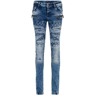 Slim-fit-Jeans CIPO & BAXX "Cipo & Baxx Jeans", Damen, Gr. W28/L34, Länge 34, blau, Obermaterial: 98% Baumwolle CO. 2% Elasthan EL., uni, slim fit, Jeans Slim-fit-Jeans, mit coolen Stickelementen, WD381