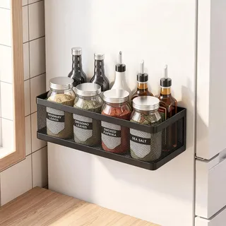 Magnetisches Gewürzregal für Kühlschrank, Mikrowelle, Waschmaschine, Küchen | Gewürz-Organizer ohne Bohren mit Starken Magneten, Ohne Montage,7,5kg Tragkraft, Abnehmbar, Kohlenstoffstahl