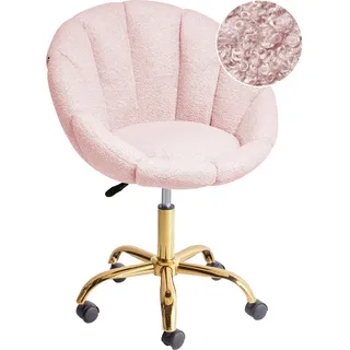 BELIANI Bürostuhl Pastellrosa Bouclé Höhenverstellbar Drehbar Muschelform ohne Armlehnen Modern Drehstuhl Büro Arbeitszimmer Home-Office - Rosa, Schwarz, Gold