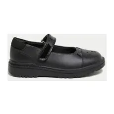 M&S Collection Chaussures enfants Mary Jane en cuir à motif chat, idéales pour l'école (du 26 au 35) - Black, Black - 12.5S-STD