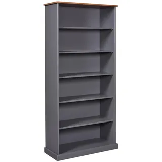 Inter Link – Bücher Regal -Buffet-Schrank – Geschirrschrank – Esszimmerschrank – Landhausstil – Massivholz FSC – 5 offene Regale – Luzerna 5 – Grau