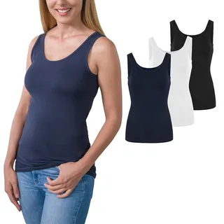 HRM Tank Top Damen 3er Pack Black, White, Navy L I Basic Top Damen aus Baumwolle 95% mit Lycra-Anteil I Dehnbar & anpassungsfähig I Trägertop Damen mit U-Ausschnitt