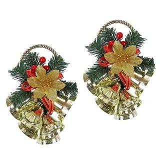 Flair Flower Hängende Wanddeko mit Tanne Poinsettia Glocken Weihnachtsglocke Weihnachtsdeko Türdeko Tür Wand Hänger Kranz Kränze Wandhänger Türkranz Weihnachtskranz Deko Girlande Wanddekoration Dekoration