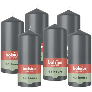 Bolsius – Essentials – glatte Stumpenkerze – Grau – 13 cm – 6 Stück - Dekorative Kerzen – Enthält natürliches Pflanzenwachs – Ohne Palmöl