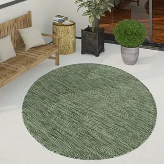 Outdoor Teppich Flachgewebe in Sisal-Optik mit Bordüre UV-beständig robust Grösse 120 cm Rund - Grün