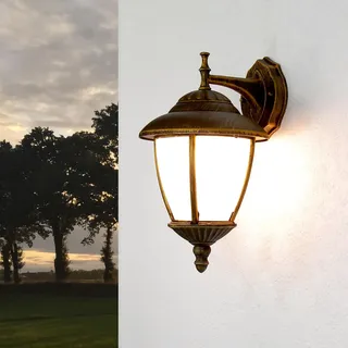 Außenleuchte Wand Laterne E27 IP43 in Gold antik Rustikal Haus Hof Garten Lampe