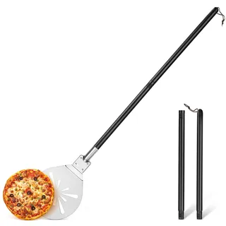 Onader Perforierter Pizzaschieber, Edelstahl Rund Pizzaschaufel, Pizza Schieber mit abnehmbarem Metallgriff für Pizza, Brot, Kuchen, Gesund & Leicht zu Reinigen - 17,8×30,7×112,5cm