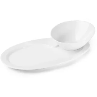 Holst Porzellan VEX 140 SET 2 MP Porzellan Servierteller/Frühstücksteller mit Schale Vexus 0,20 l, 27,5 x 17,5 x 6,0 cm, Weiß