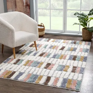 Hochflor-Teppich CARPET CITY "Focus 3032", bunt (mehrfarbig), B:160cm H:20mm L:230cm, Polypropylen, Teppiche, Hochflor-Teppich, Läufer, Boho, Hochtief-Muster/ 3D-Effekt, für Wohnzimmer, Schlafzimmer