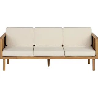 BELIANI 3-Sitzer Gartensofa Hellbraun Akazienholz mit Armlehnen Auflagen Beige Stoff Rustikal Modern Outdoor Terrasse Garten Balkon Möbel Außenbereich - Braun, Beige