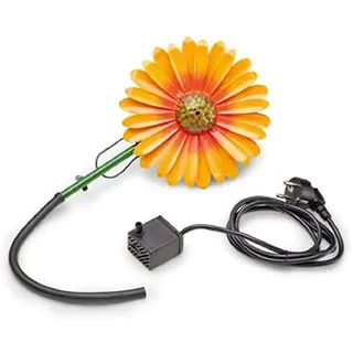 AQUANIQUE Speier Set Gänseblümchen orange SSDW 200i (200 l/h) | Wasserspiel | Wasserspeier aus Metall mit Pumpe | 1,5m Kabel | Gartendekoration