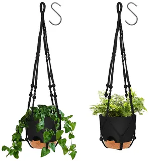 GARDIFE 20,3 cm große hängende Pflanzgefäße mit Mcreme-Pflanzenaufhänger für Innen- und Außenpflanzen, 2 Stück, großer selbstbewässernder Hängetopf mit Korb, Blumentopf mit Ablaufloch (schwarz)