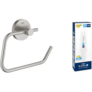 GROHE Start - Papierhalter (Material: Metall, verdeckte Befestigung, ohne Deckel, langlebig), supersteel, 41200DC0 + Kleber für Badaccessoires