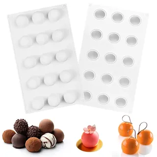 2 Stück Silikonform Kugel, 15 Hohlraum Halbkugel, Silikon Kugelform, Pralinenform Geeignet Für Kuchendekorationen, Pralinen, Trüffeln, Pudding, Süßigkeiten, Mousse (Weiß)