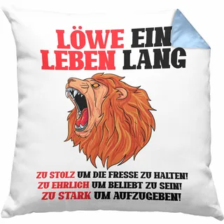 Trendation Löwe Sternzeichen Kissen mit Füllung 40x40 Geschenk Lustiger Spruch Löwe Spruch Geschenkidee Geburtstag (Blau)