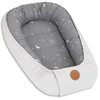 Babynest Neugeborene Nestchen Baby 90x50 cm - Kokon Handmade zweiseitig aus Baumwolle Waffel mit Babynestchen Monde