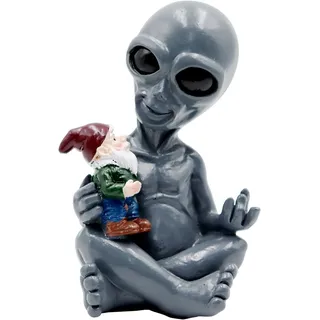 Dnoifne Gartenzwerg und Alien Skulptur, Lustige Harz-Gartenfigur, Wetterfeste Zwerg-Dekoration für Terrasse, Rasen, Veranda – Einzigartiges Geschenk für Haus und Garten
